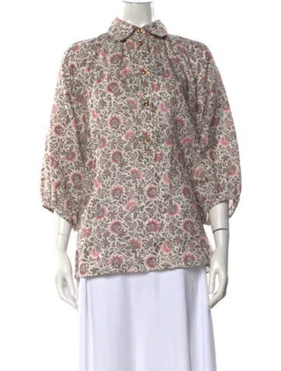 Pre-owned Loro Piana Linen Floral Print Blouse In Multi