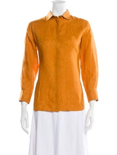 Pre-owned Loro Piana Linen Long Sleeve Blouse In Orange