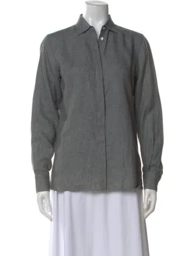Pre-owned Loro Piana Linen Long Sleeve Button-up Top In Gray