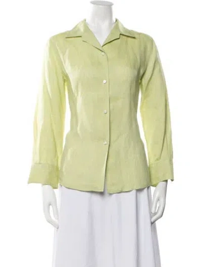 Pre-owned Loro Piana Linen Long Sleeve Button-up Top In Green