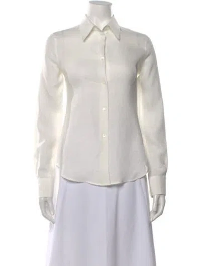 Pre-owned Loro Piana Linen Long Sleeve Button-up Top In White