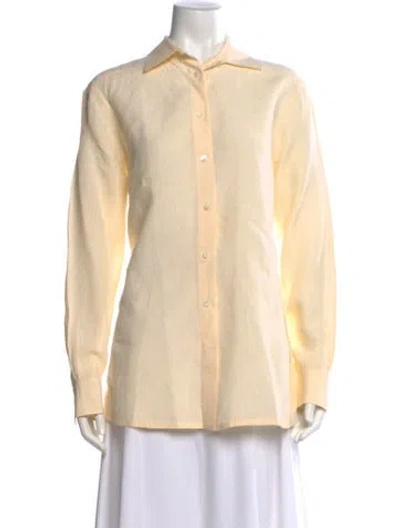 Pre-owned Loro Piana Linen Long Sleeve Button-up Top In Yellow