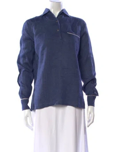 Pre-owned Loro Piana Linen Long Sleeve Polo In Blue