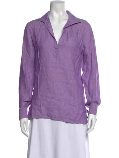 Pre-owned Loro Piana Linen Long Sleeve Top In Purple
