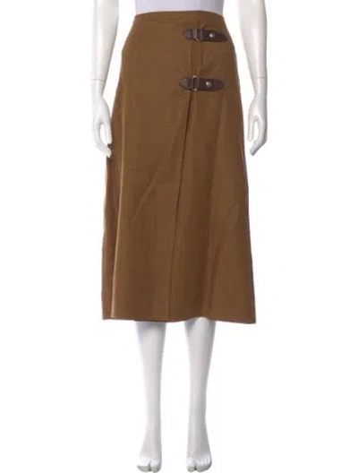 Pre-owned Loro Piana Linen Midi Length Skirt In Brown