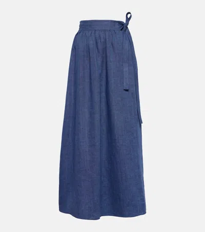 Loro Piana Linen Midi Skirt In Blue