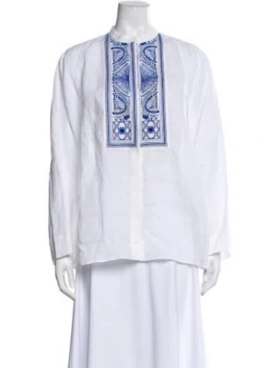 Pre-owned Loro Piana Linen Patterned Top In White