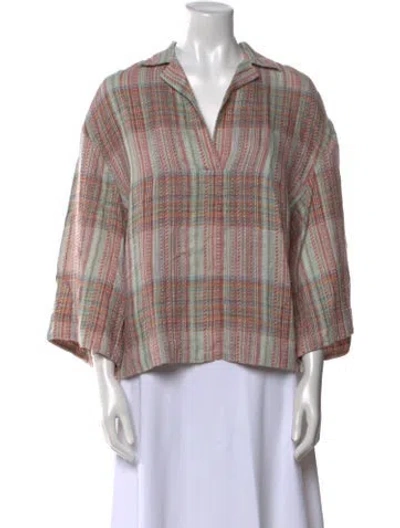 Pre-owned Loro Piana Linen Plaid Print Blouse In Multi