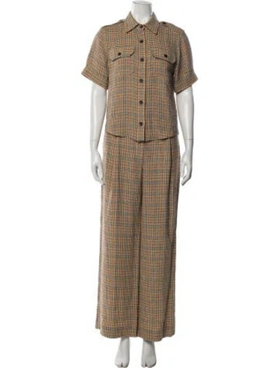 Pre-owned Loro Piana Linen Plaid Print Pant Set In Brown