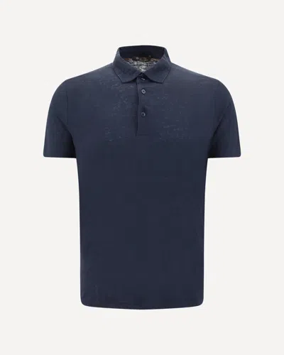 Loro Piana Men Linen Polo Shirt In Blue