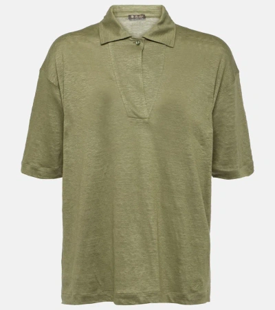 Loro Piana Linen Polo Top In Green Tea Mochi