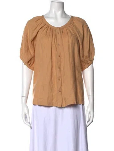 Pre-owned Loro Piana Linen Scoop Neck Blouse In Neutral