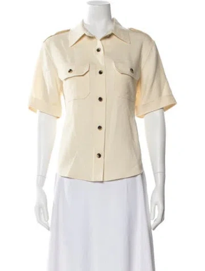 Pre-owned Loro Piana Linen Short Sleeve Button-up Top In Neutral