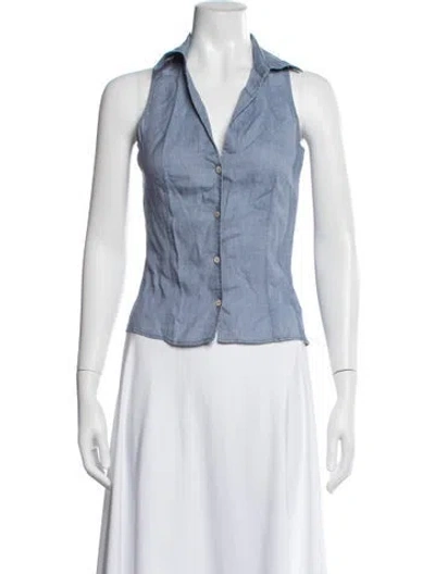Pre-owned Loro Piana Linen Sleeveless Button-up Top In Blue