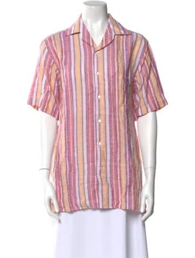 Pre-owned Loro Piana Linen Striped Button-up Top In Pink