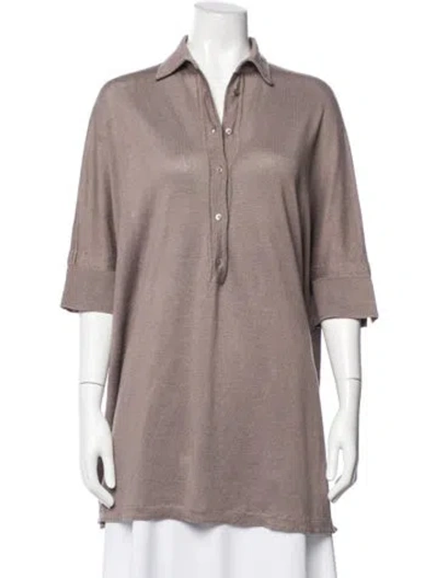 Pre-owned Loro Piana Linen Three-quarter Sleeve Polo In Pink