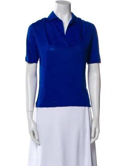 Pre-owned Loro Piana Linen V-neck Polo In Blue