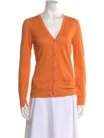 Pre-owned Loro Piana Linen V-neck Sweater In Orange