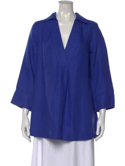 Pre-owned Loro Piana Linen V-neck Top In Blue