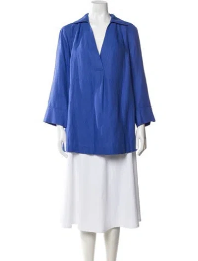 Pre-owned Loro Piana Linen V-neck Top In Blue