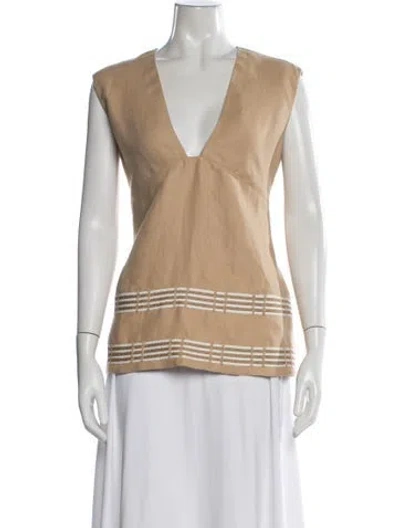 Pre-owned Loro Piana Linen V-neck Top W/ Tags In Neutral