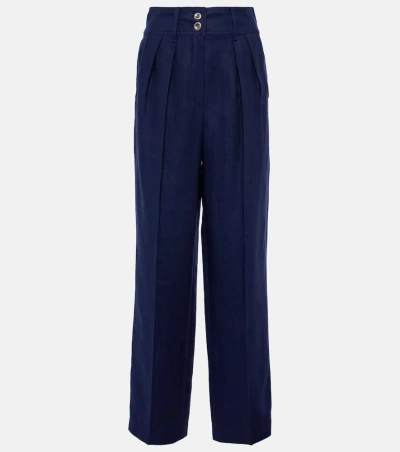 Loro Piana Linen Wide-leg Pants In Blue