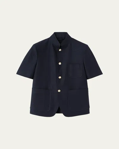 Loro Piana Linen-wool Short-sleeve Mini Jacket In Black