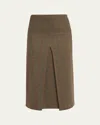 Loro Piana Lise Overcheck Wool Midi Skirt In F6ff Tundra Green Ov