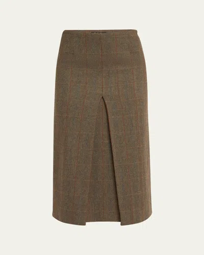 Loro Piana Lise Overcheck Wool Midi Skirt In F6ff Tundra Green Ov