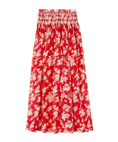 Loro Piana Loana Pleated Detail Skirt In Tango Red  White