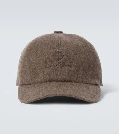 Loro Piana Logo Cashmere Baseball Cap In Brown