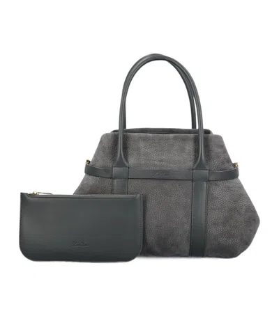Loro Piana Logo Debossed Top Handle Bag In Black