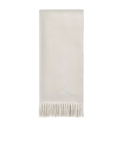 Loro Piana Logo Embroidered Fringed-edge Scarf In White