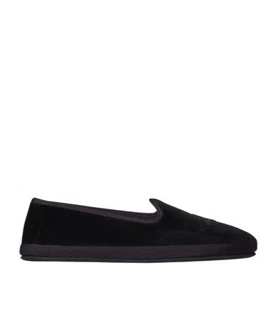 Loro Piana Logo Embroidered Loafers In Navy Blue
