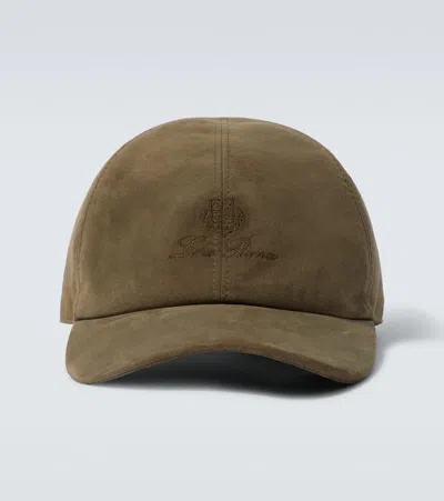 Loro Piana Logo Embroidered Suede Baseball Cap In Green