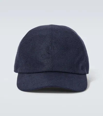 Loro Piana Logo Linen Baseball Cap In Blue