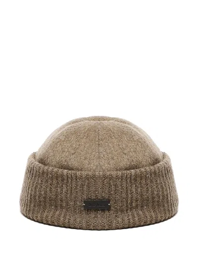 Loro Piana Logo-plaque Ribbed Beanie In Brown