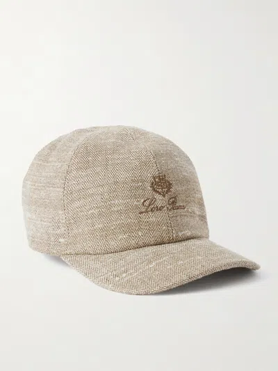 Loro Piana Logo-embroidered Rain System® Linen And Silk-blend Tweed Baseball Cap In Brown