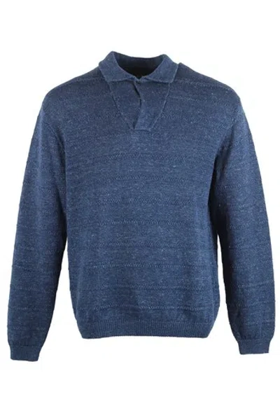 Pre-owned Loro Piana Long Sleeve Polo Sweater Size 52 It / 42r U.s. Sweater 42 Wit... In Blue