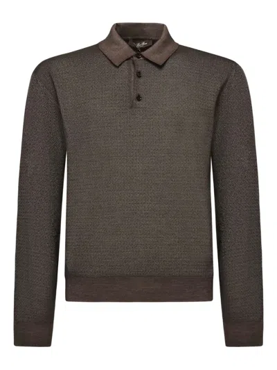 Loro Piana Long-sleeve Textured Polo Shirt In Blue