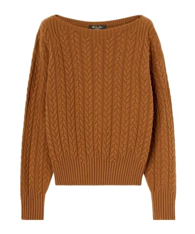 Loro Piana Long-sleeved Boat-neck Sweater In Brown