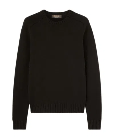 Loro Piana Long-sleeved Crewneck Knitted Jumper In Black