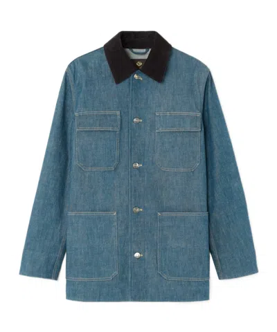 Loro Piana Long-sleeved Denim Coat In Blue