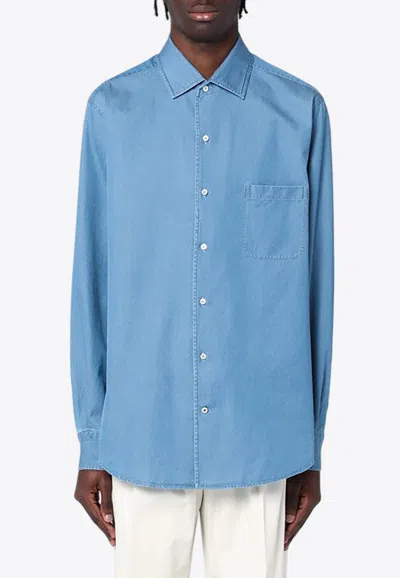 Loro Piana Long-sleeved Denim Shirt In Blue