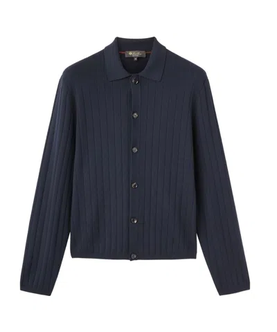 Loro Piana Long-sleeved Knitted Cardigan In Navy Blue