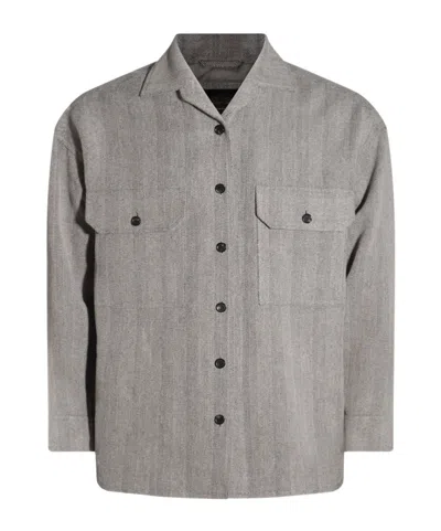 Loro Piana Casual Shirt With Chest Pockets And Collared Neck In Gray