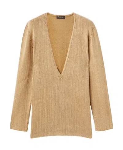 Loro Piana Long-sleeved V-neck Sweater In Hay Bale Color