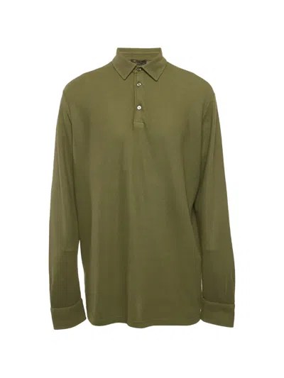 Pre-owned Loro Piana Long-sleeve Pique Polo Shirt In Green