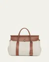 Loro Piana Loom 32 Canvas Top-handle Bag In Natural Caramel Sugar