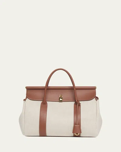 Loro Piana Loom 32 Canvas Top-handle Bag In Natural Caramel Sugar